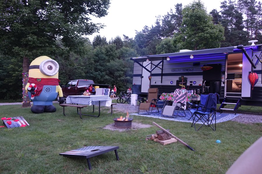 Camper with Christmas decorations