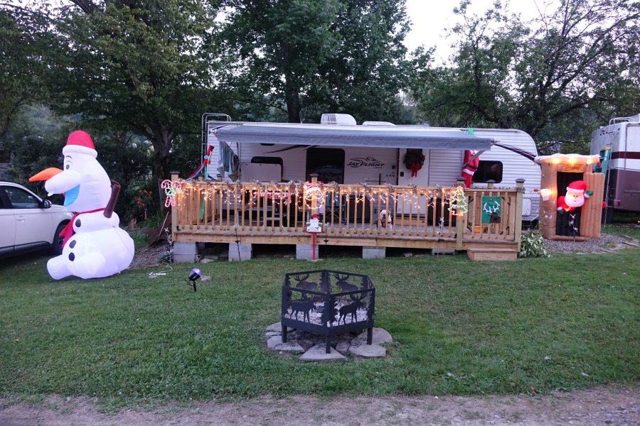 Camper with Christmas decorations