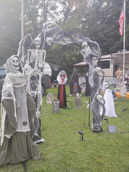 Site decorated with Halloween Decorations at Triple R Camping Resort