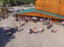 ariel picture of people and building