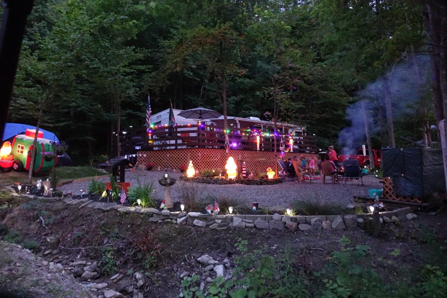 Camper with Christmas decorations