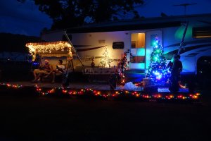 Camper with Christmas decorations