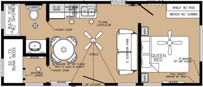 Interior picture of cabin at Triple R camping resort