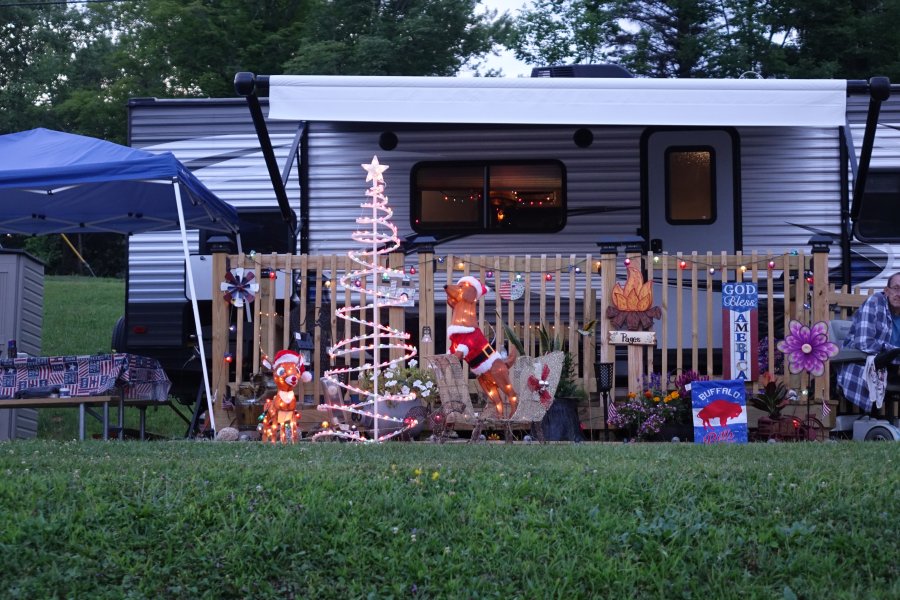 Camper with Christmas decorations