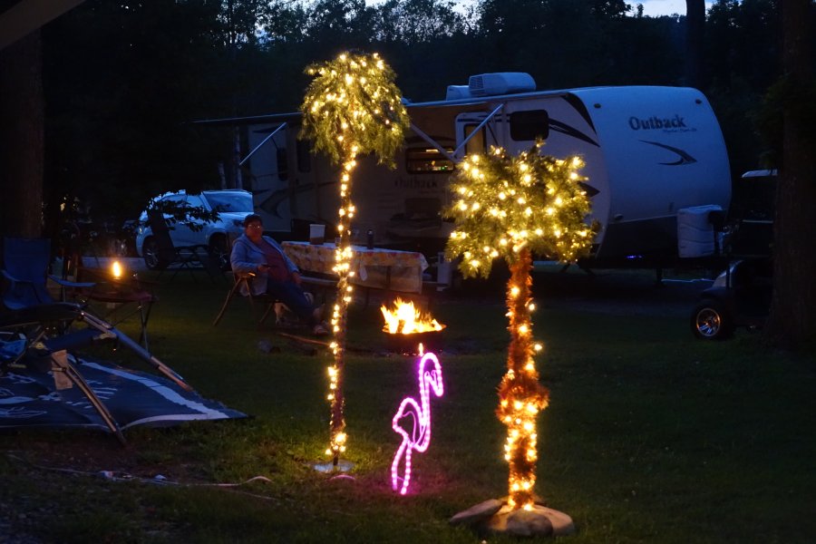 Camper with Christmas decorations