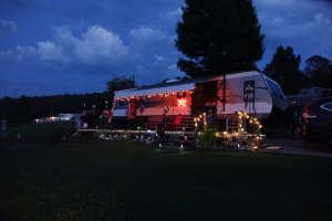 Camper with Christmas decorations