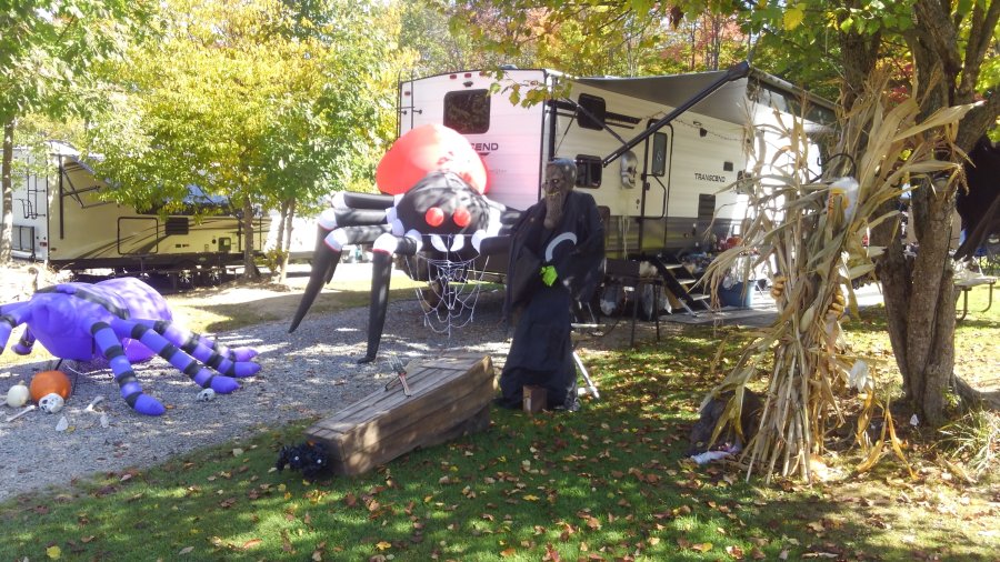 Site decorated with Halloween Decorations at Triple R Camping Resort