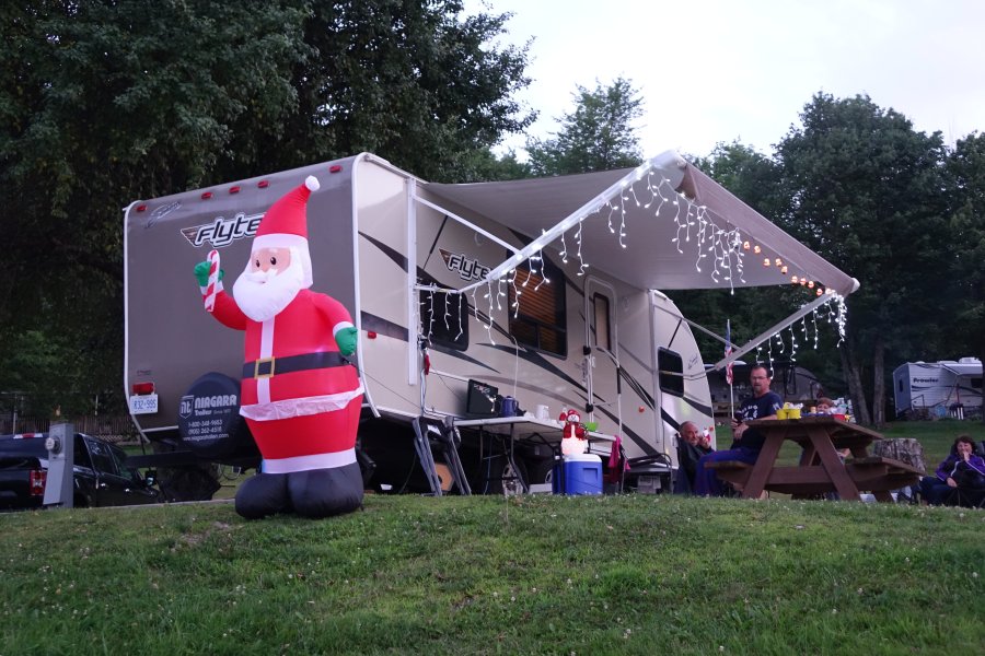 Camper with Christmas decorations