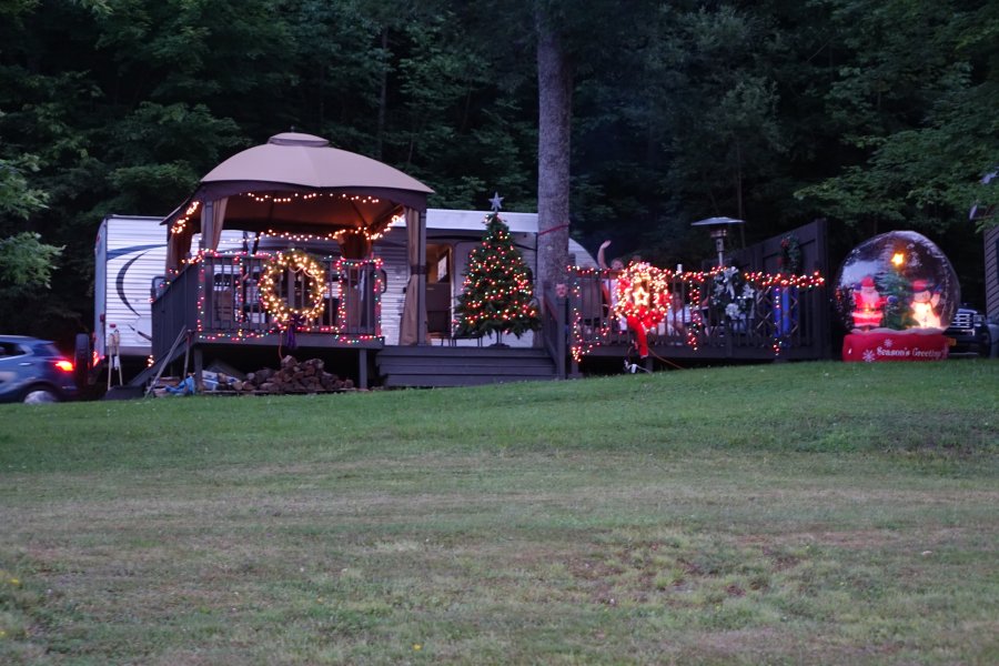 Camper with Christmas decorations