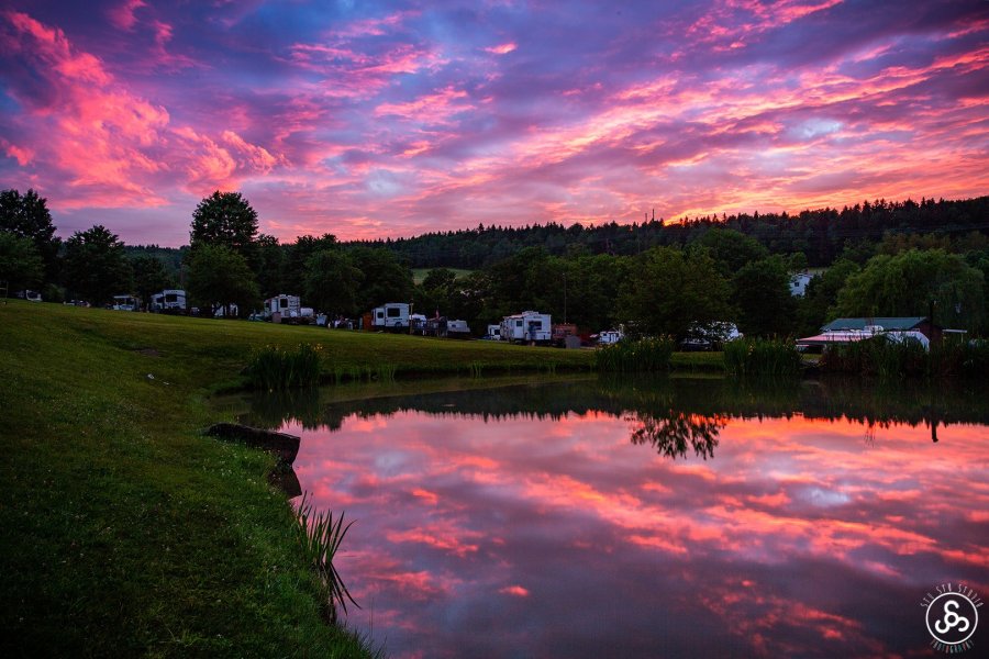 Sunrise on pond at Triple R