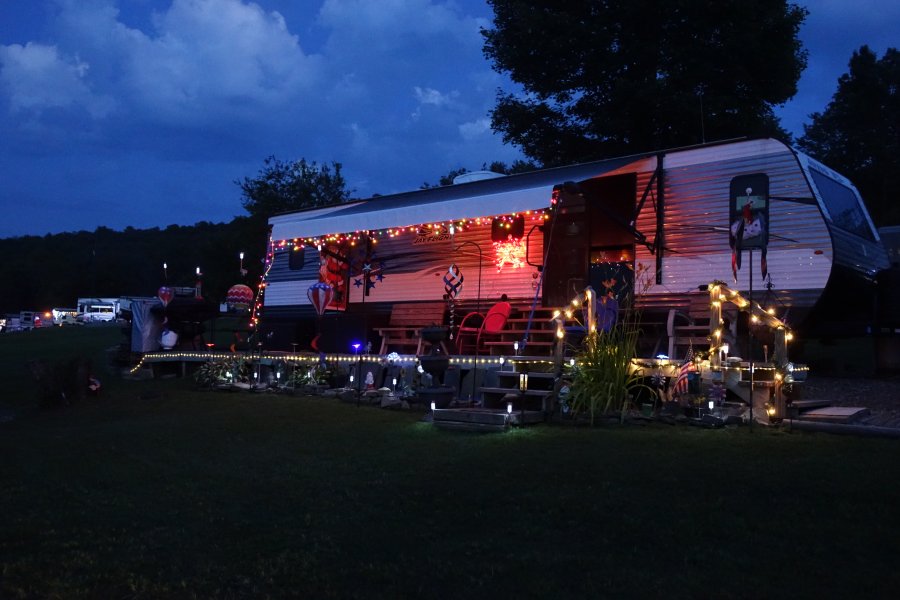 Camper with Christmas decorations