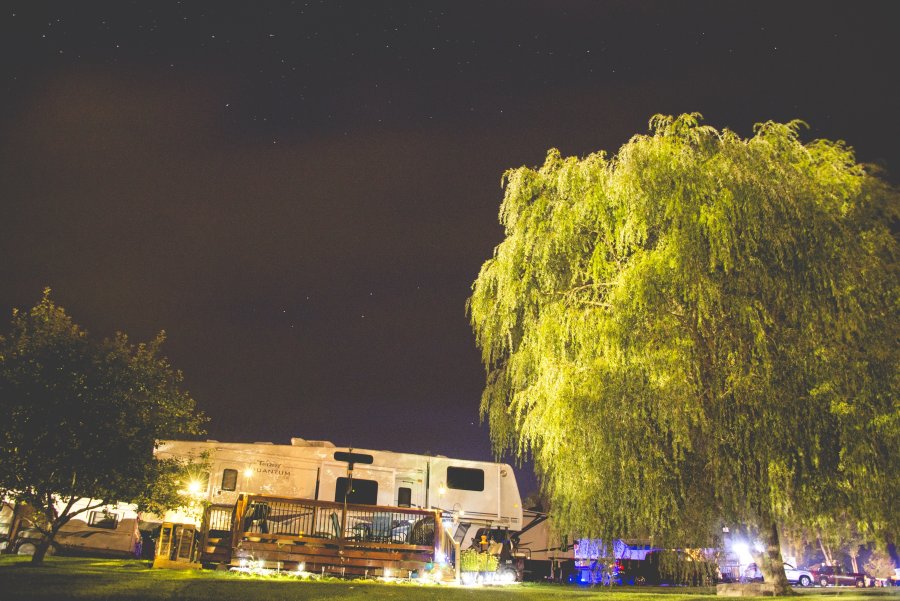 RV at night at Triple R Camping Resort