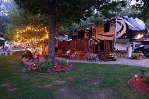 Camper with Christmas decorations