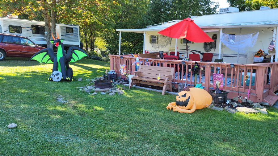 Site decorated with Halloween Decorations at Triple R Camping Resort