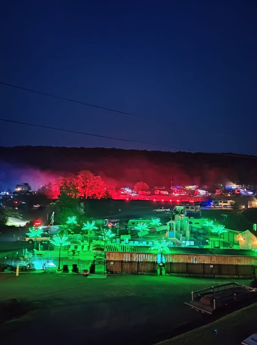 Awesome night shot of the LeeKee Lagoon and the ring of fire at the pond together at Triple R