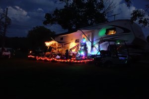 Camper with Christmas decorations