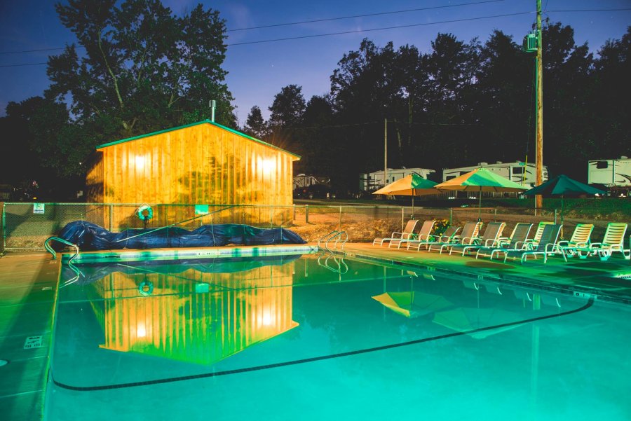 Pool at Night at Triple R Camping Resort in Western NY