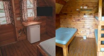 interior of Rustic Cabin Site 625 & 626 at Triple R Camping Resort campground in wny