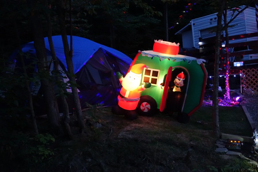 Camper with Christmas decorations