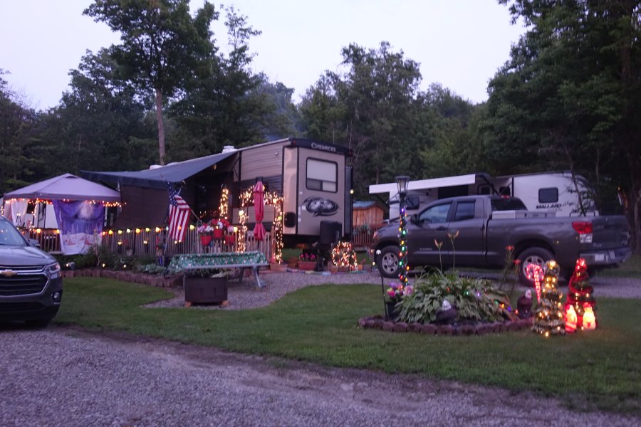 Camper with Christmas decorations