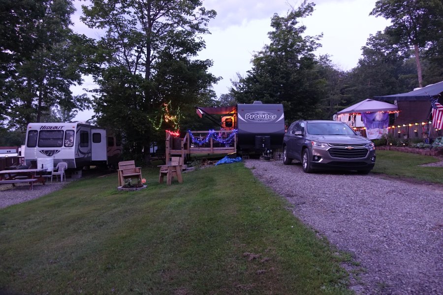 Camper with Christmas decorations