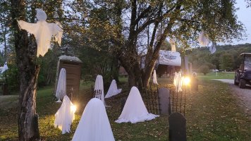 Site decorated with Halloween Decorations at Triple R Camping Resort