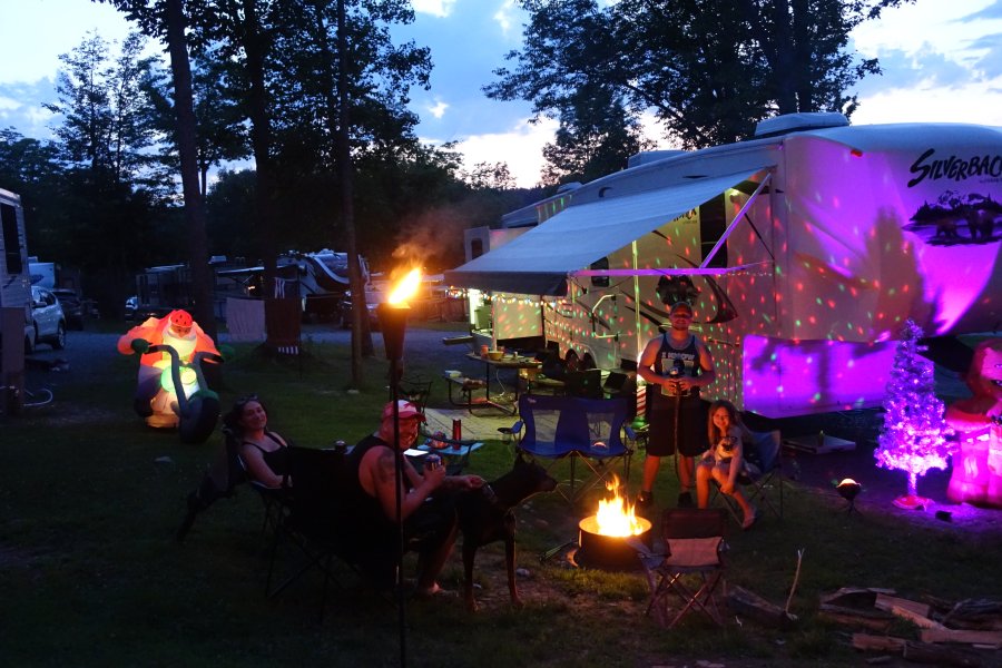 Camper with Christmas decorations