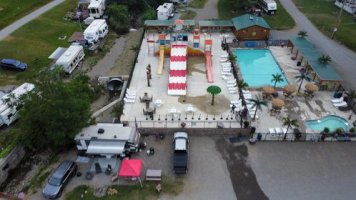 Drone image of the water play area at Triple R