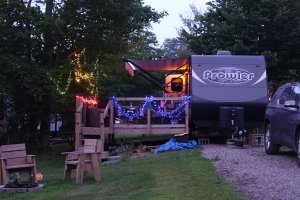 Camper with Christmas decorations