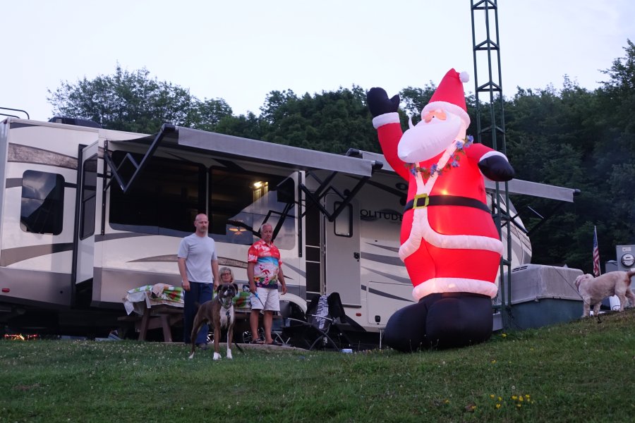 Camper with Christmas decorations