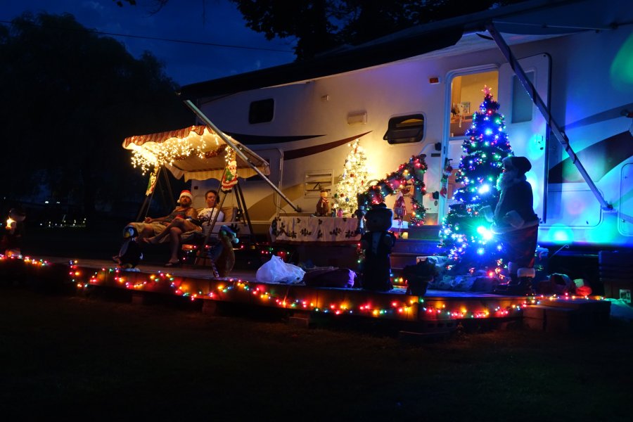 Camper with Christmas decorations