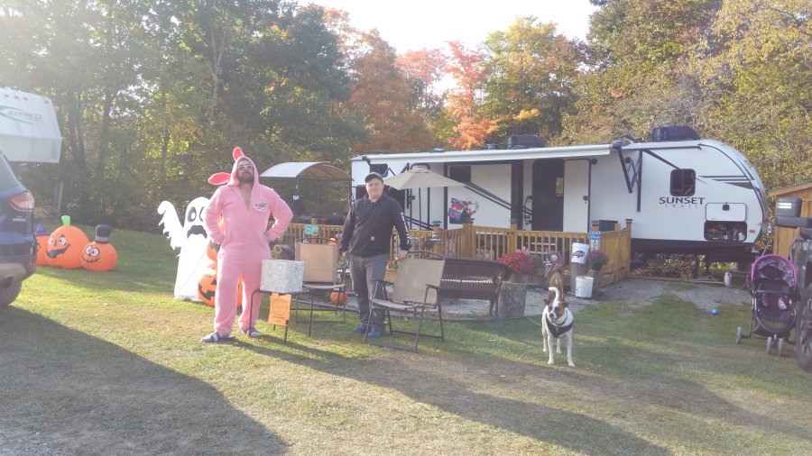 Kids and families out trick or treating at Triple R Camping Resort