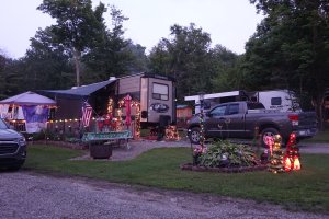 Camper with Christmas decorations