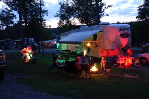 Camper with Christmas decorations