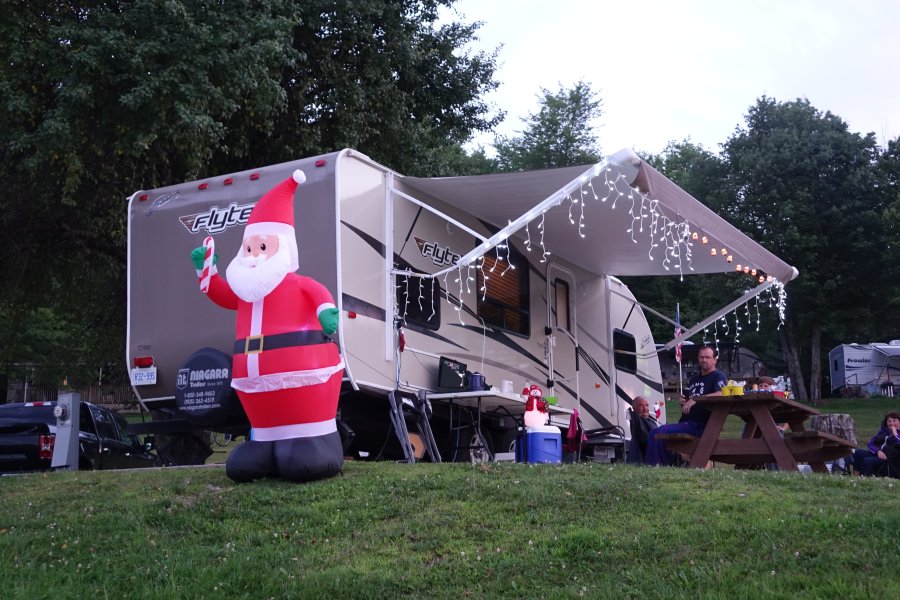 Camper with Christmas decorations