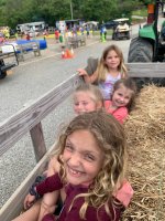 Kids on hay ride at Triple R