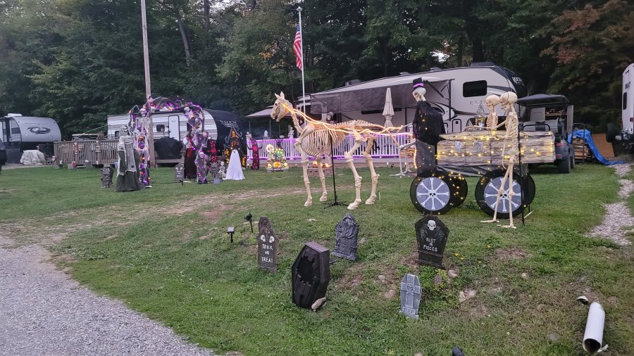 Site decorated with Halloween Decorations at Triple R Camping Resort