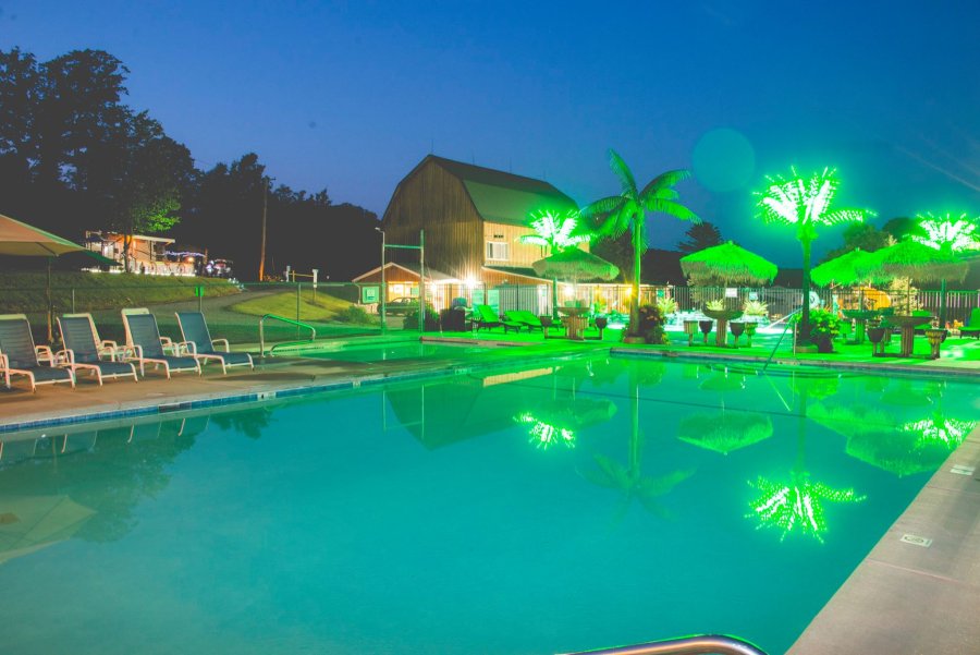 Pool at Night at Triple R Camping Resort in Western NY