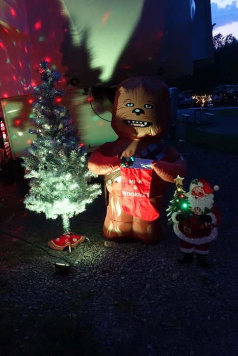 Camper with Christmas decorations